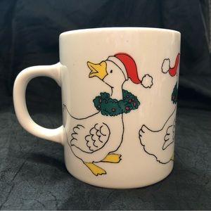 Christmas Goose with Santa Hat & Wreath Mug